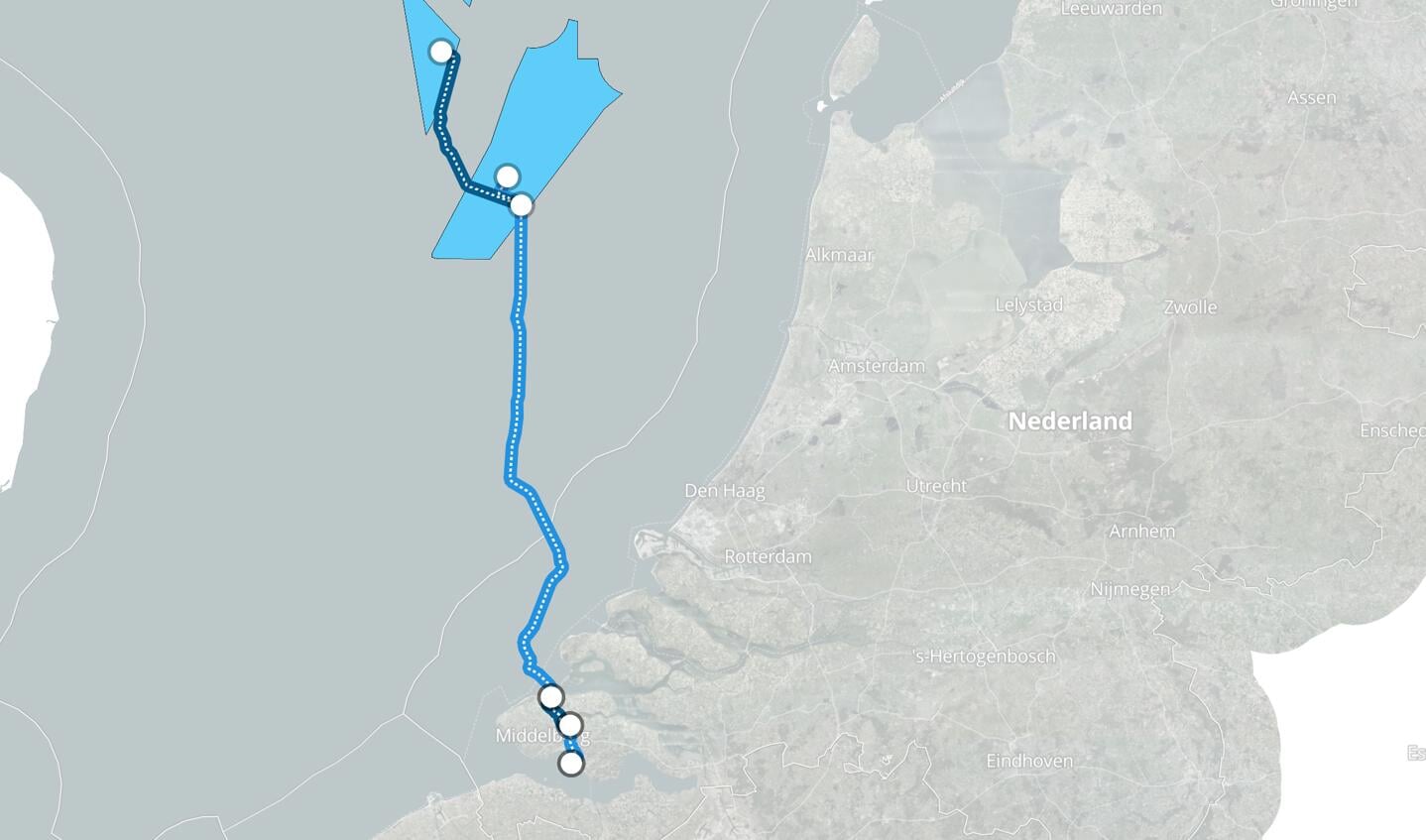 Het tracé van Net op zee - Nederwiek 1