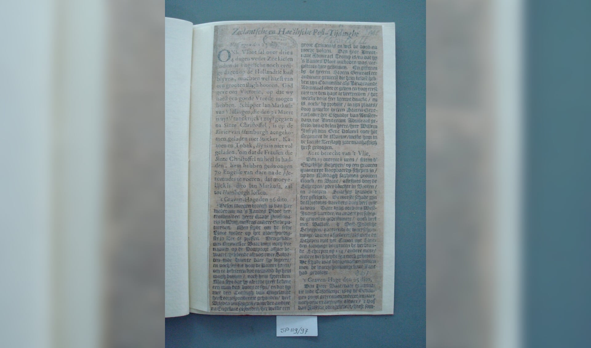 De oudste krant in ZB Krantenbank Zeeland: de Zeelantsche en Haeghsche Post-Tijdinghe, van 27 augustus 1666