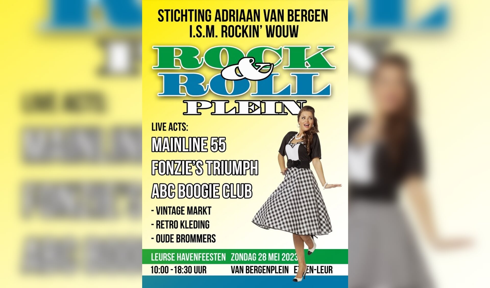 Op Pinksterzondag zal het Van Bergenplein worden omgetoverd tot een heus rock & roll plein.