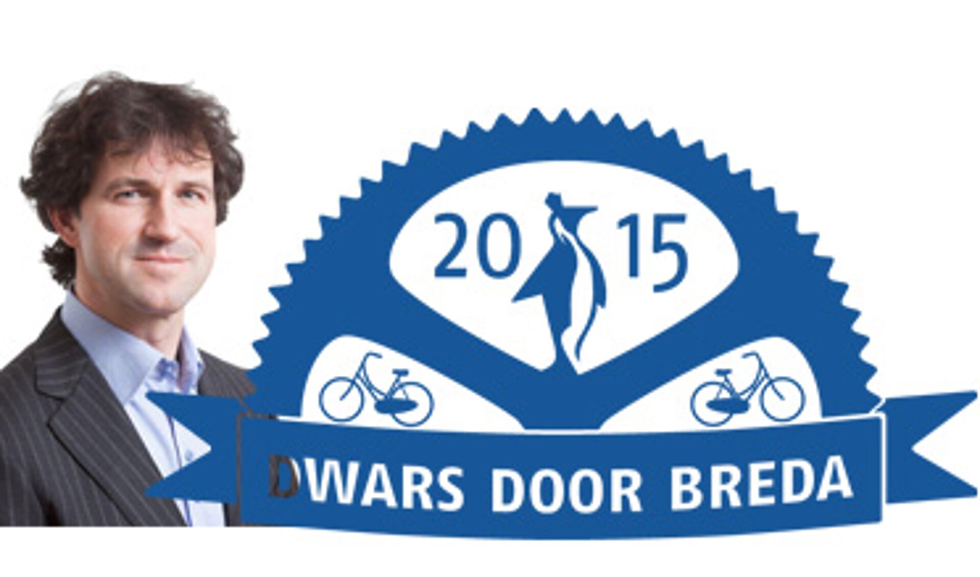 Willem de Keijzer en het logo van de fietstocht.