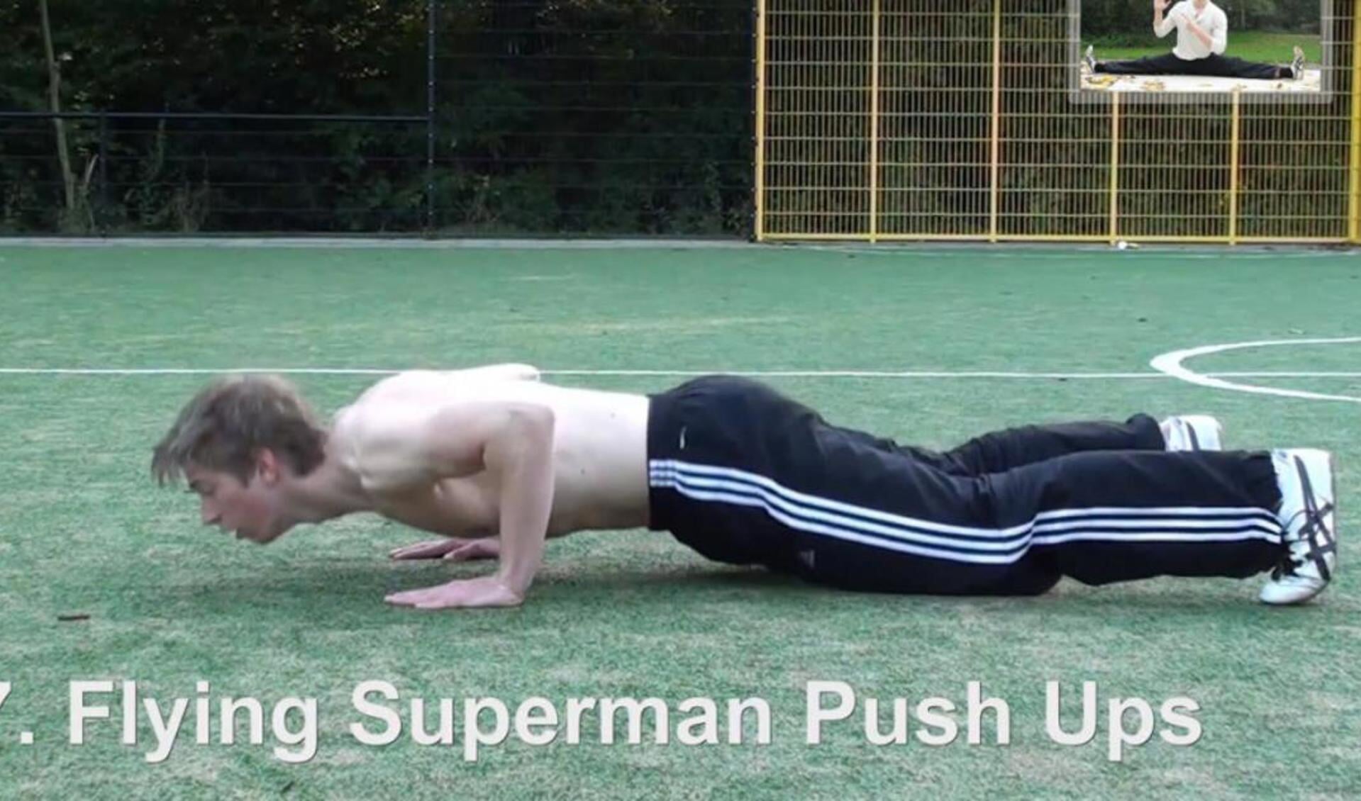 Still uit een van de video's van Jeroen Vissers. Tien moeilijke push-ups.