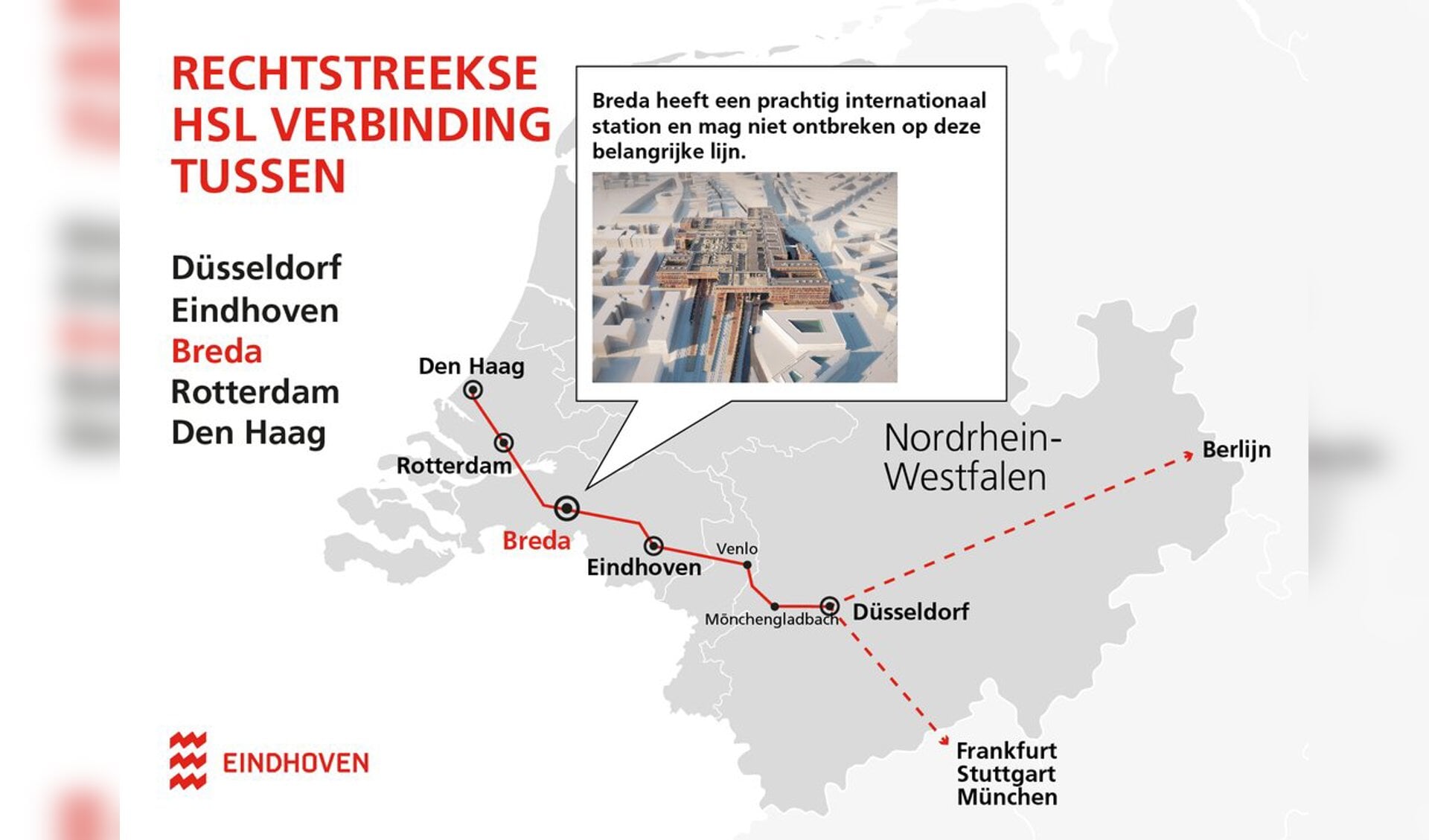 Wethouder Adank paste het plaatje van de gemeente Eindhoven eigenhandig aan door Breda in te tekenen op de lijn.