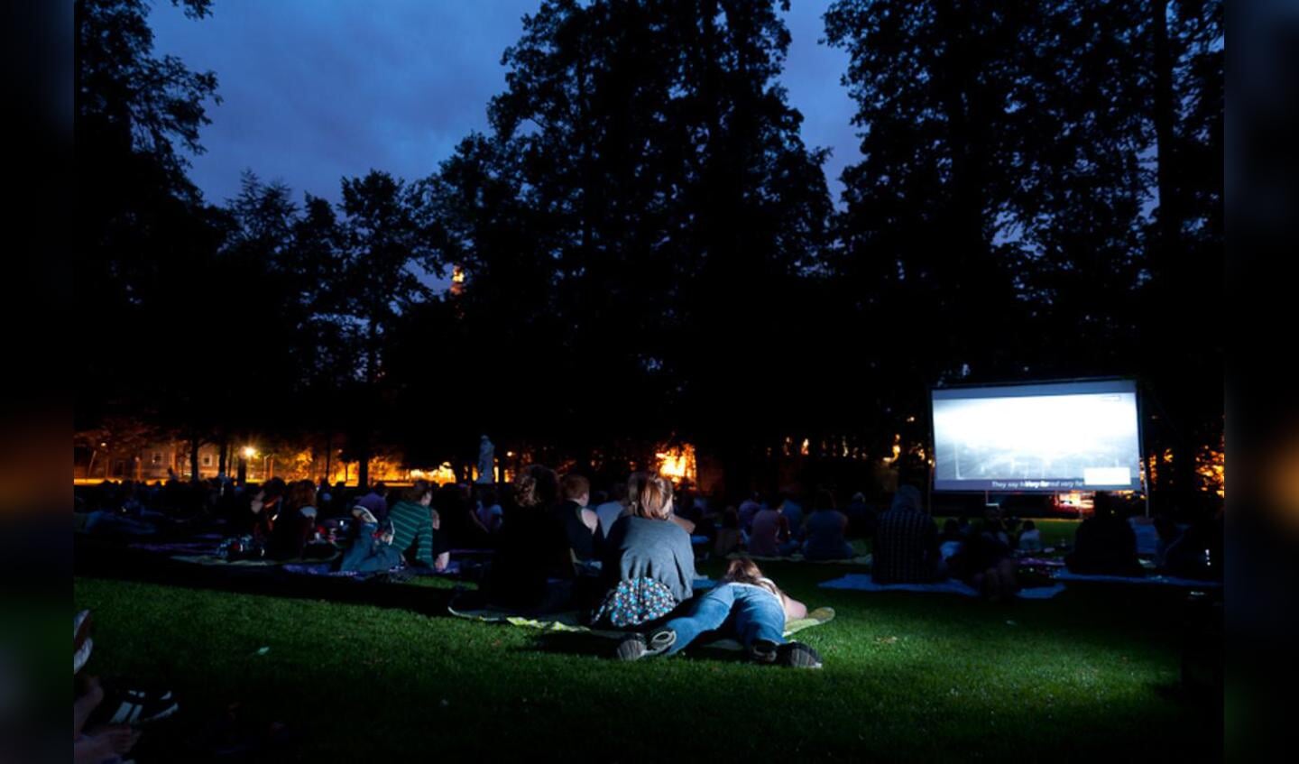 Roodharigen kijken film in het park. Foto Thaddeuz