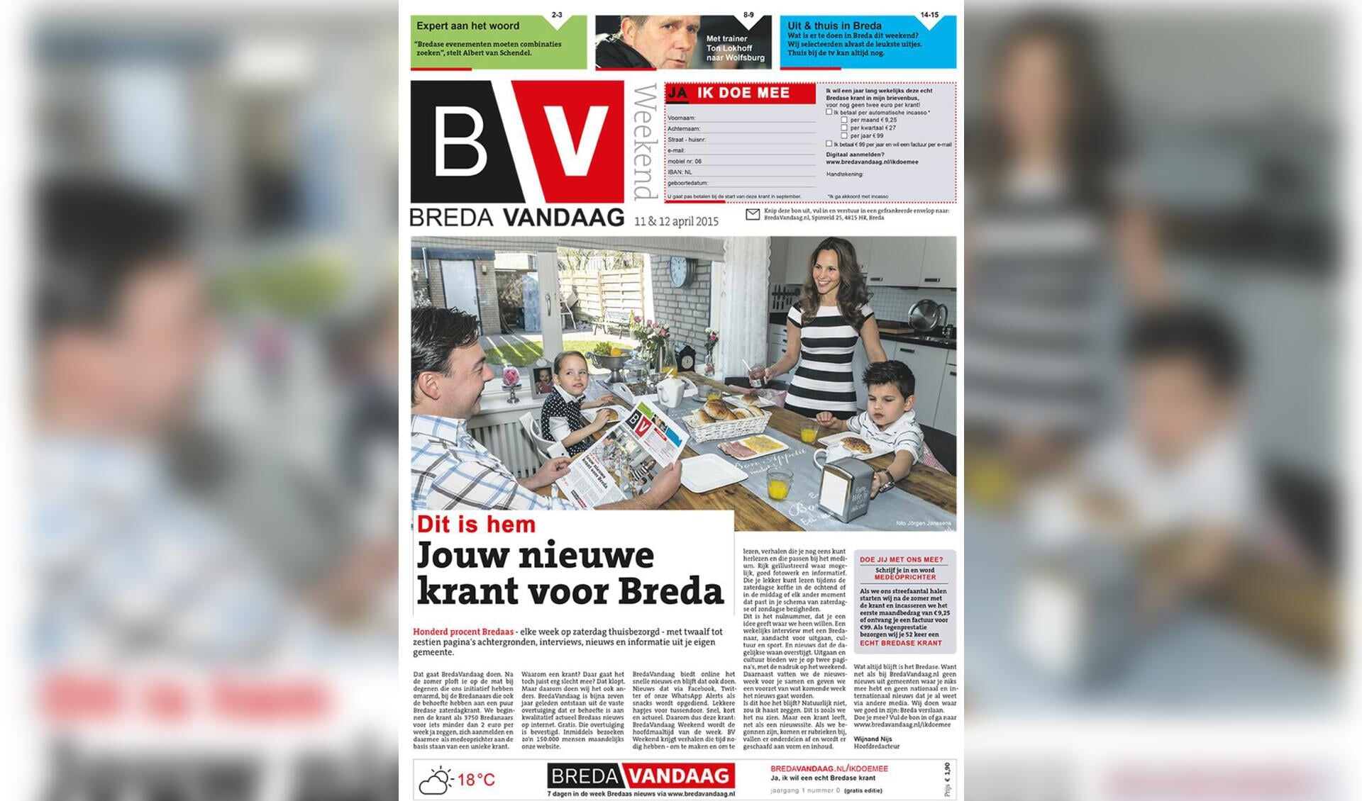 De voorpagina van het 0-nummer van BredaVandaag Weekend.