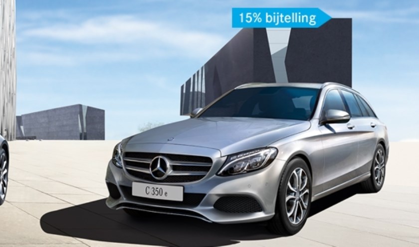 De Mercedes-modellen C- en E-Klasse 350e plug-in-hybrid, dit jaar nog met 15 procent bijtelling.  