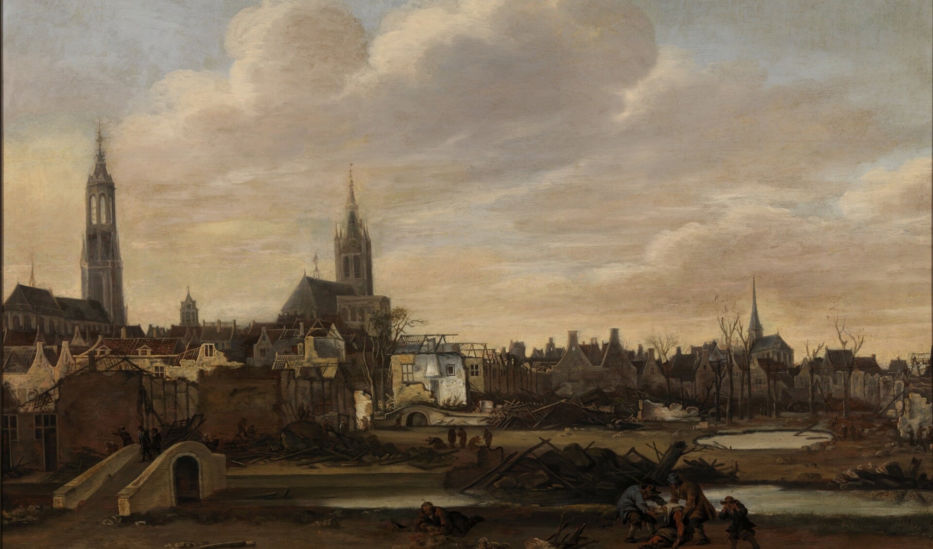 Delft na de ontploffing van het kruitmagazijn, geschilderd in 1654 - of later - door Daniël Vosmaer. 