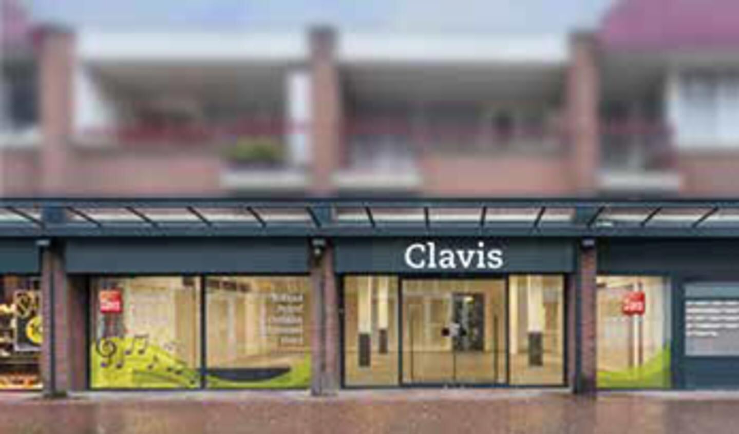 Een artist impression van de nieuwe winkel van Clavis Piano's in de Kruisstraat. 