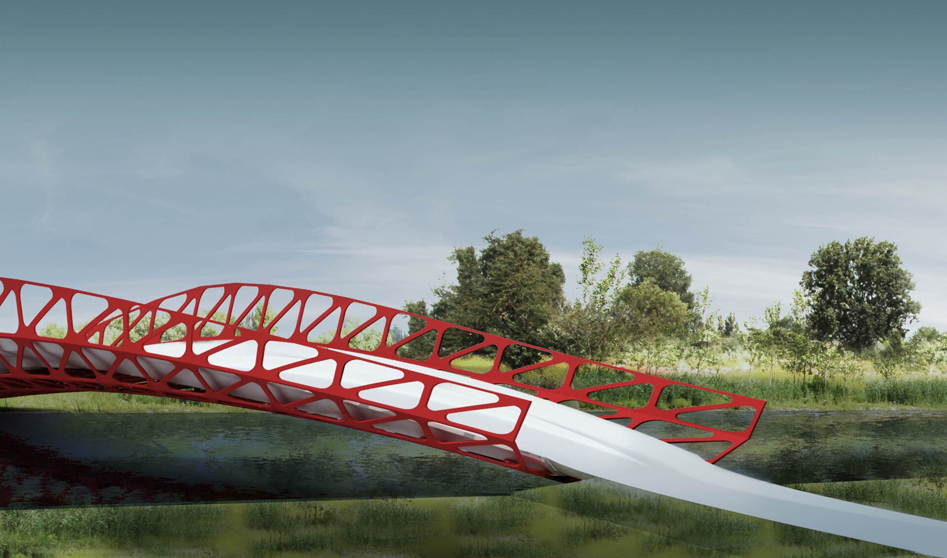 De Symbiosebrug verbindt de TU-campus met het Land Art Delft terrein. 