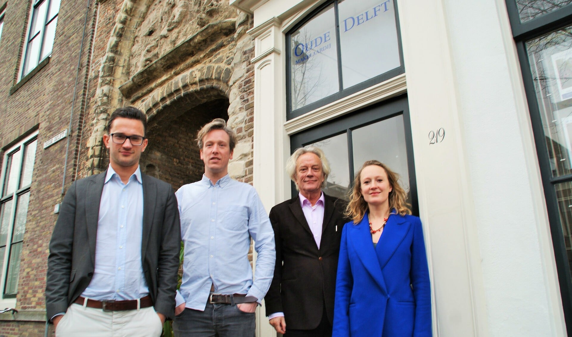 Het team van Oude Delft Makelaardij met van links naar rechts Hugo Voets, Michiel Boulogne, Ton en Nina Voets.