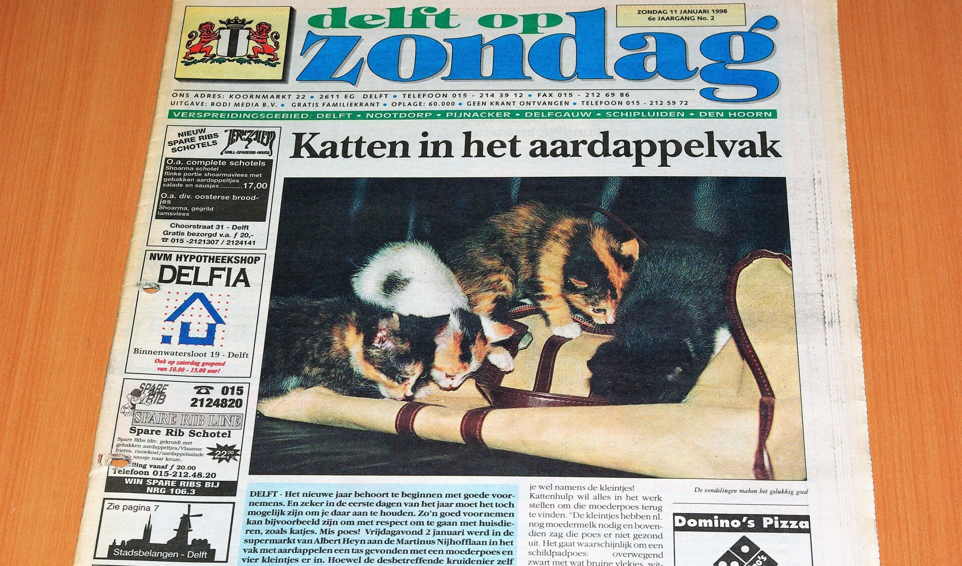 Delft op Zondag pakte in 1998 uit met het nieuws over de vijf gevonden poezen. 