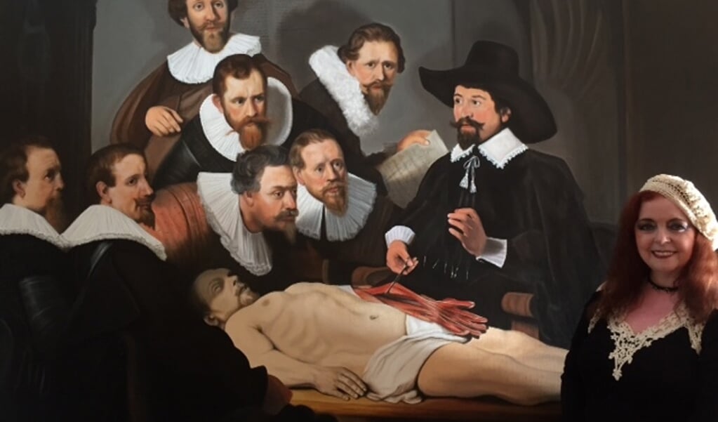 Kerdy van Vuuren als Rembrandt van Rijn, bij 'haar' Anatomische Les. 
