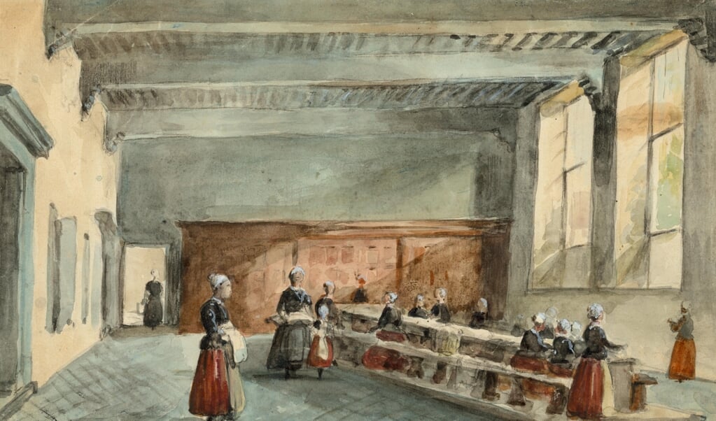 Carel Jacobus Behr, De linnenkamer van het Weeshuis aan de Oude Delft, ca. 1879 