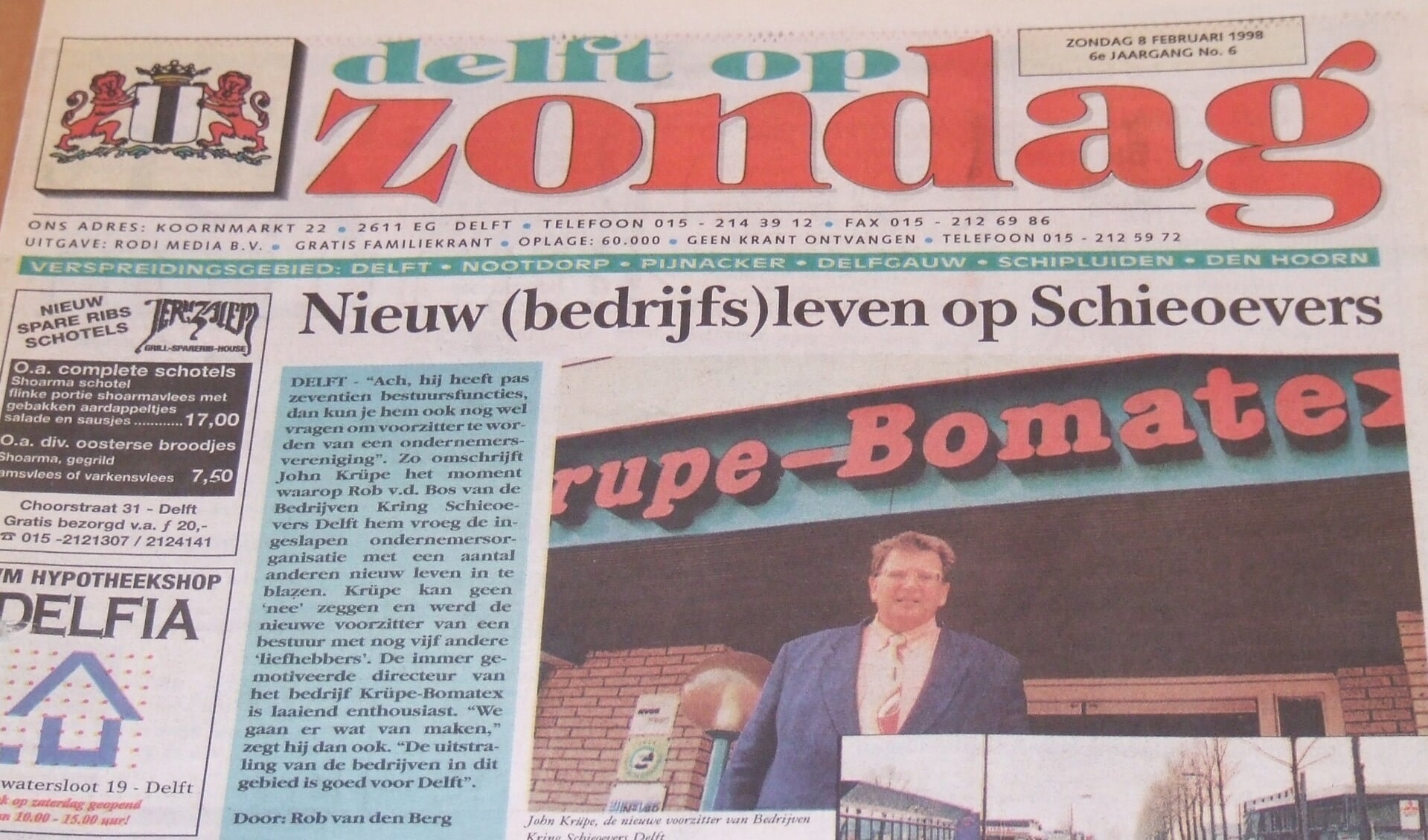 Delft op Zondag opende op 8 februari 1998 met een artikel over het nieuwe bestuur van BKS. 