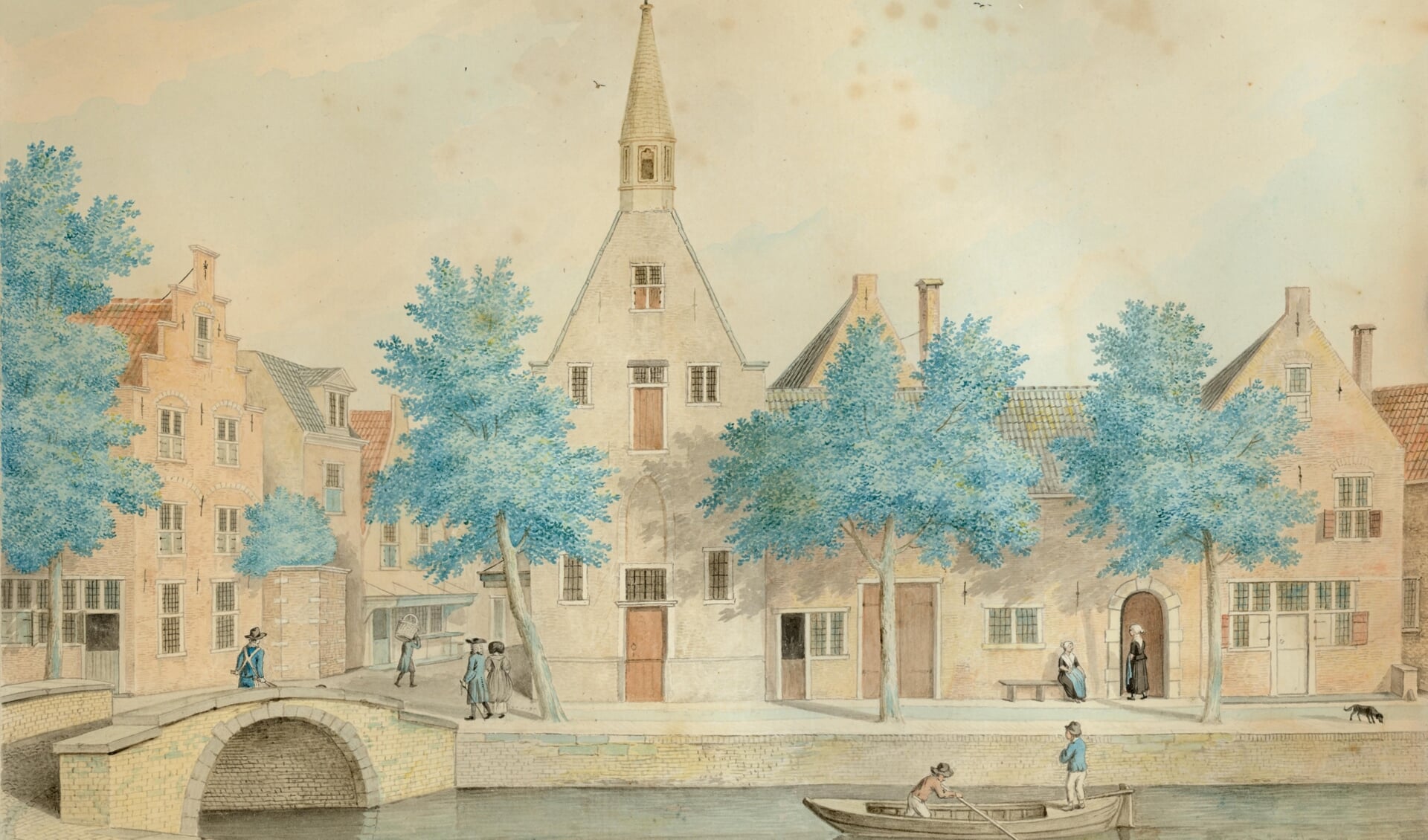 Aquarel van het oude Meisjeshuis, vóór 1769 (TMS 20457)