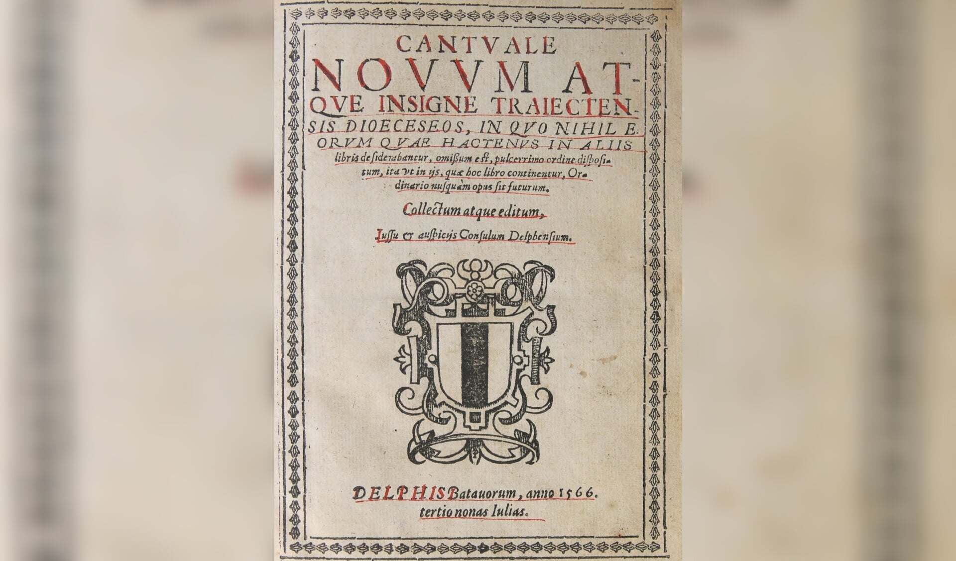 Titelpagina van Delfts gezangboek ‘Cantuale Novum’ uit 1566 (copyright: Stadsarchief Delft).