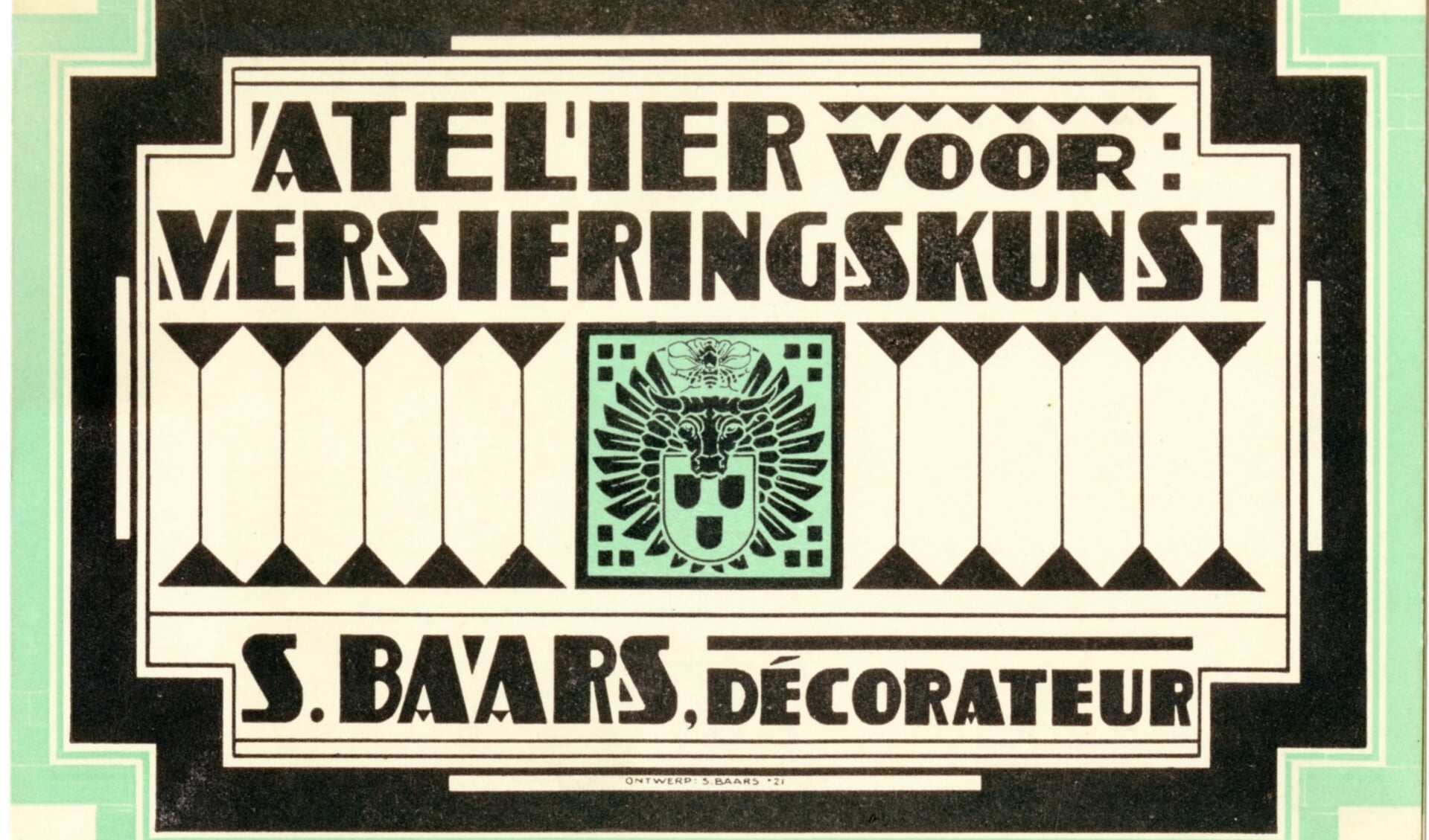 Etiket voor het 'Atelier voor Versieringskunst' van Sipke Baars, ca. 1921 (TMS 132682)
