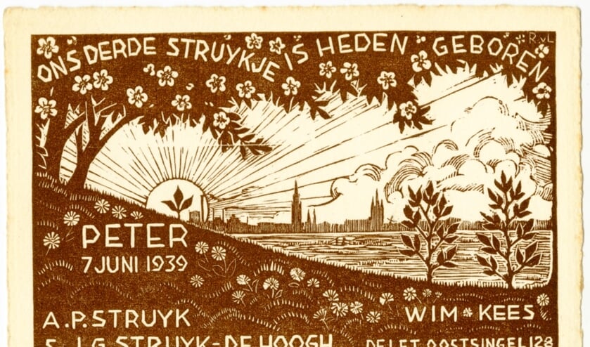 Rijk van Lavieren, Geboortekaartje van Peter Struyk, 1939 (TMS 139208)
