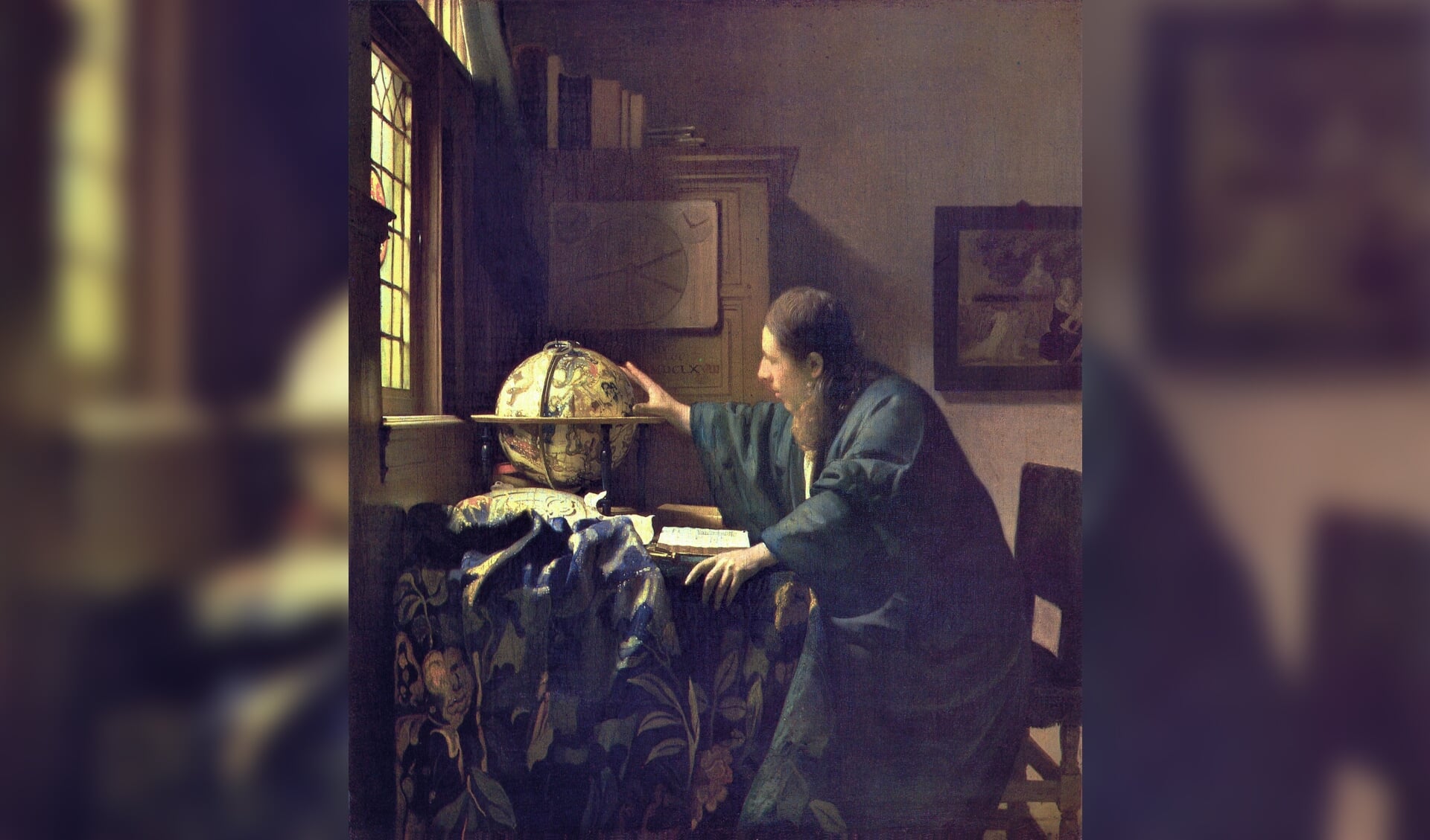 Een gedeelte van het beroemde schilderij 'De Astronoom' van Johannes Vermeer