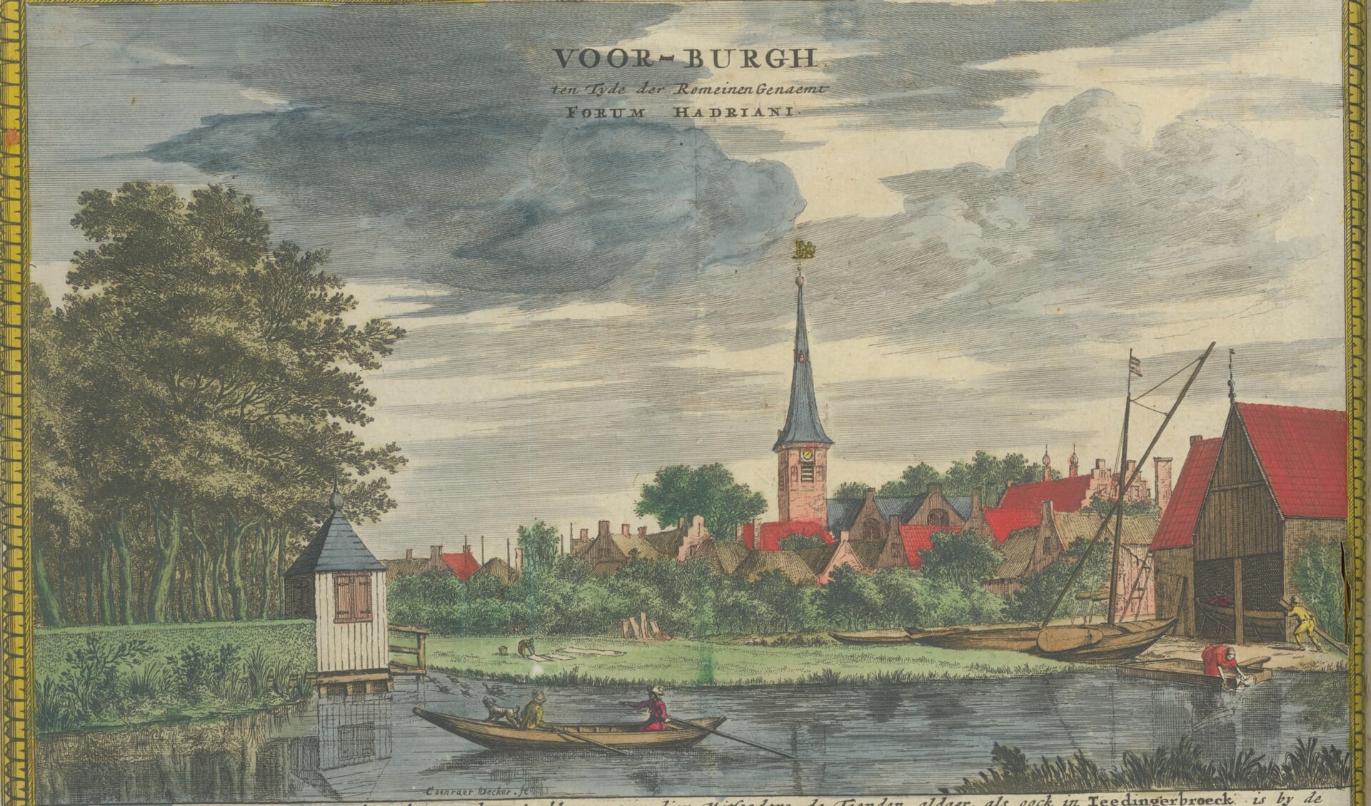 Gezicht op Voorburg, ingekleurde gravure van Coenraet Decker, c. 1675. (TMS 71642)
