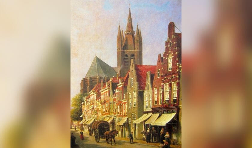 In 1888 schilderde Petrus Gerardus Vertin de Choorstraat met zicht op de Oude Kerk