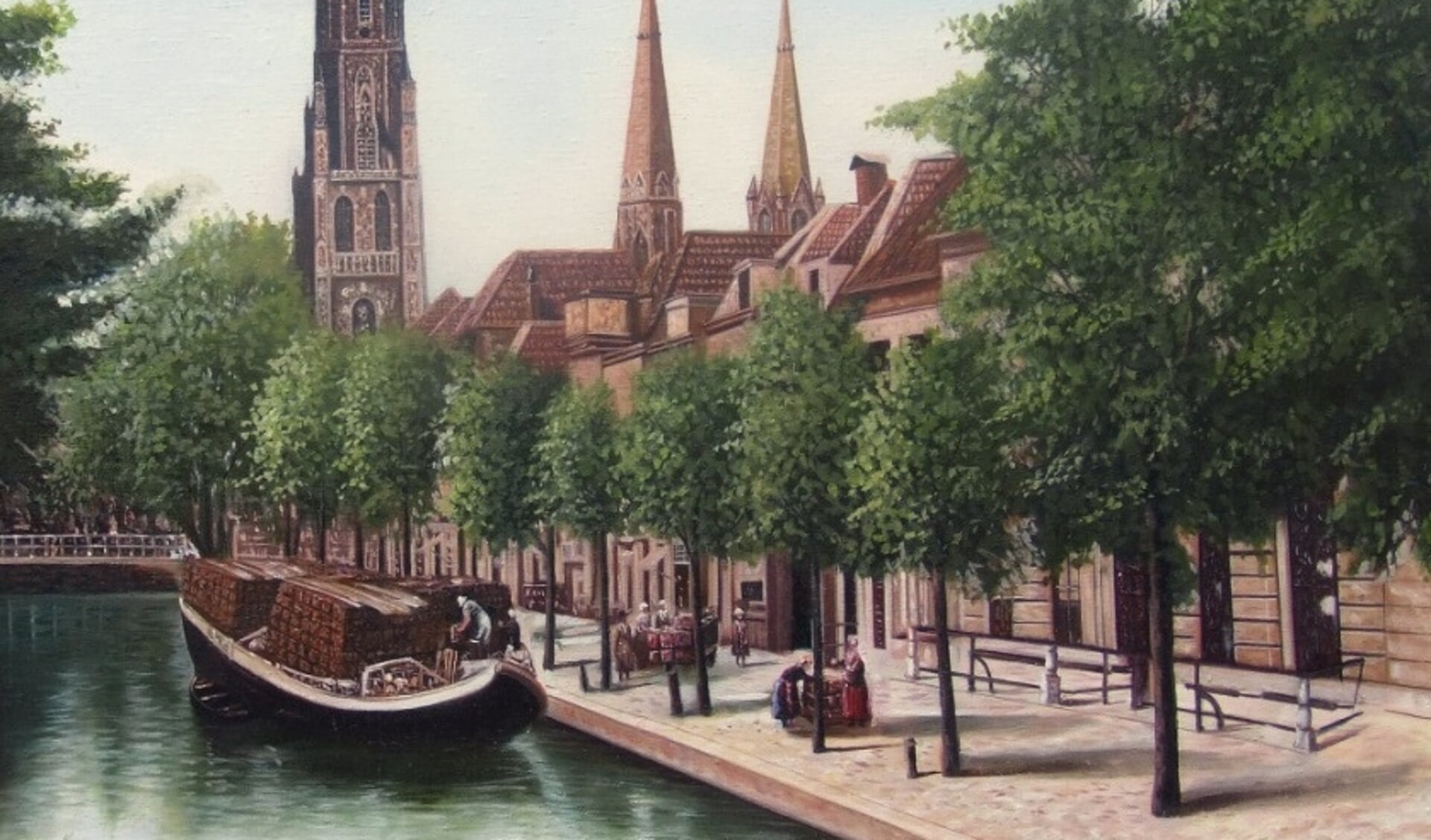Kunstenaarsimpressie van de Delftse turfmarkt (Foto: J.W. Stolk)