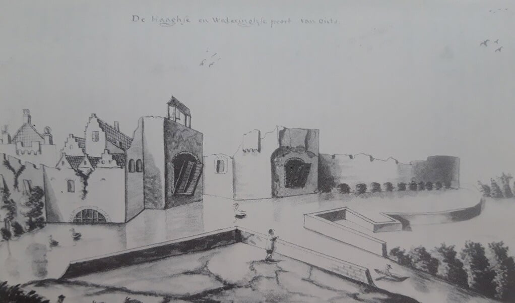 18e-eeuwse prent van onbekende meester ‘De Haaghse en Wateringhse poort van outs’