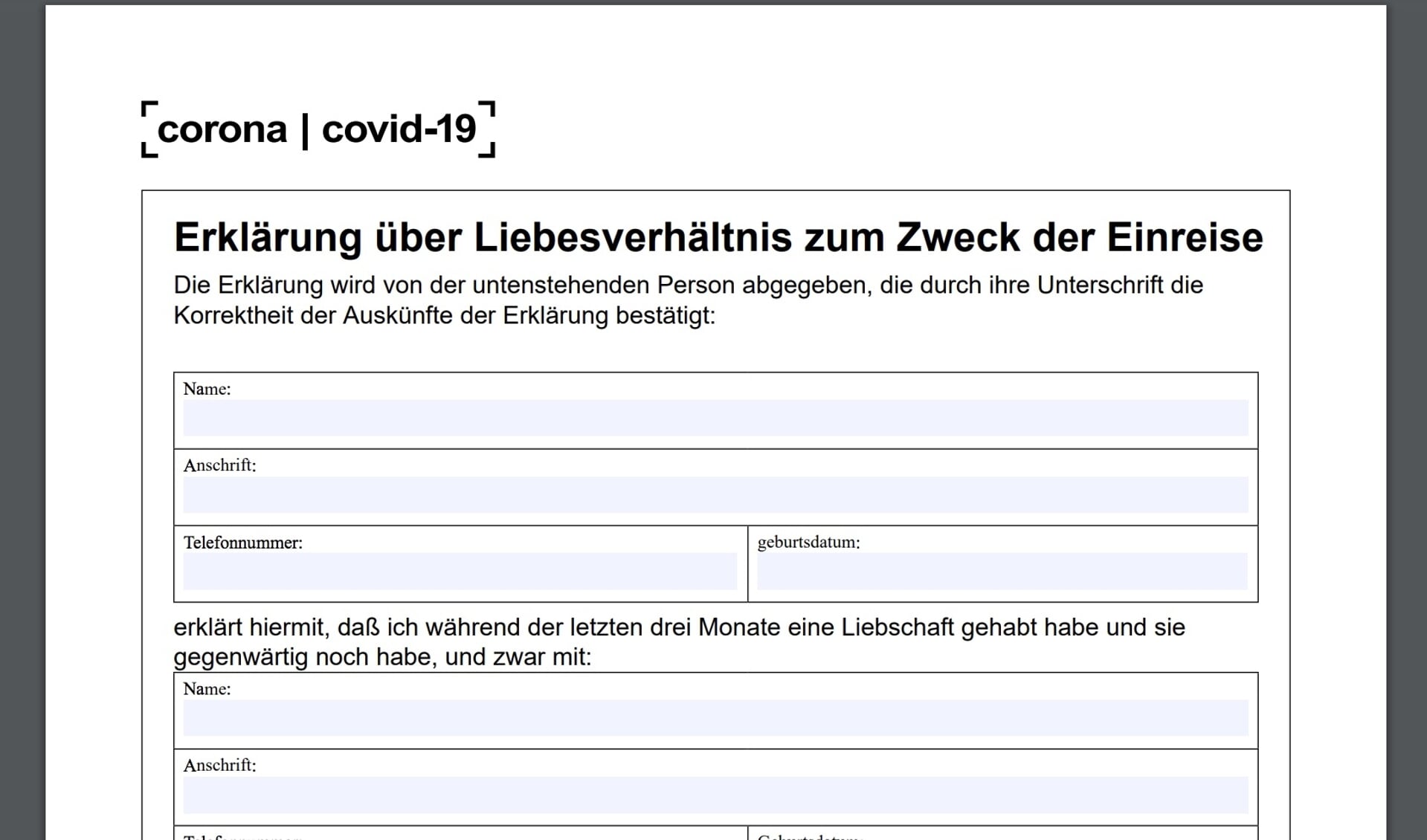 Formularen for kærester findes nu også på tysk. Screenshot