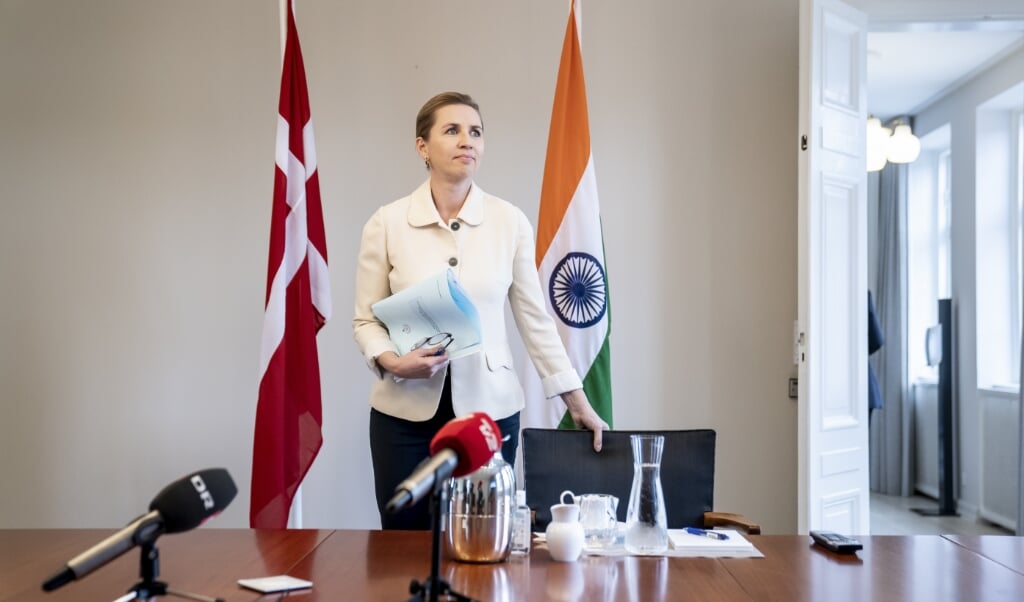 <p>Statsminister Mette Frederiksen (S) holdt virtuelt topmøde med Indiens premierminister på Marienborg i Kongens Lyngby mandag.</p> ( Mads Claus Rasmussen/Ritzau Scanpix)