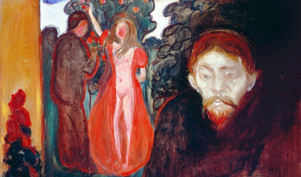 Edvard Munch vendte igen og igen tilbage til temaet jalousi. Det blev til mindst 11 oliemalerier med temaet.  (Arkivfoto)