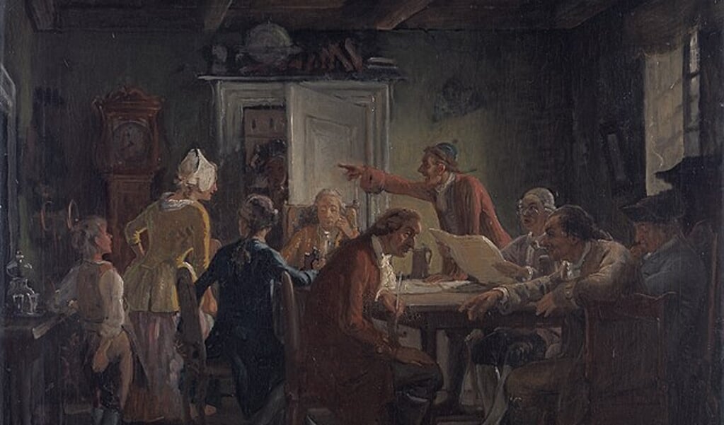 Den danske maler Wilhelm Marstrand (1810-1873) malede cirka 1852 dette billede af Collegium Politicum. Billedet tilhører Statens Museum for Kunst.  (Kilde: Wikimedia Commons)