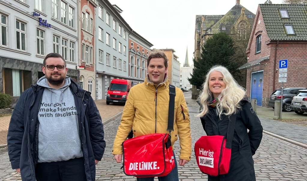Tjark Naujoks (midten) er Die Linkes direkte kandidat til landdagsvalget.   (Tjark Naujoks.)