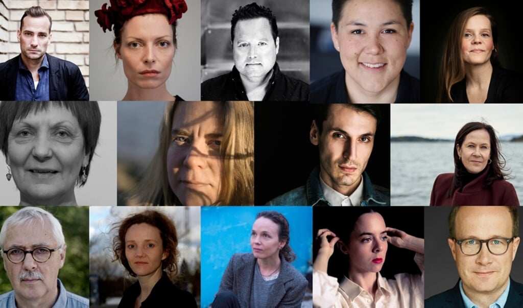 Disse forfattere er nomineret til Nordisk Råds litteraturpris 2021: 1. række fra venstre: Andrzej Tichý, Asta Olivia Nordenhof, Sebastian Johans, Niviaq Korneliussen, Lív Maria Róadóttir Jæger; 2. række fra venstre: Inga Ravna Eira, Heidi von Wright, Pajtim Statovci, Vigdis Hjorth; 3. række fra venstre: Lars Amund Vaage, Ursula Andkjær Olsen, Guðrún Eva Mínervudóttir, Johanne Lykke Holm, Andri Snær Magnason. Collage: (norden.org)