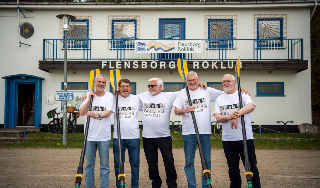 For 50 år siden drog Henry Heddergott, Rainer Ehrich, Holger Hansen, Herbert Pfuhl og Rolf Voss sammen på langfart. Mandag mødtes de igen. ( Kira Kutscher)