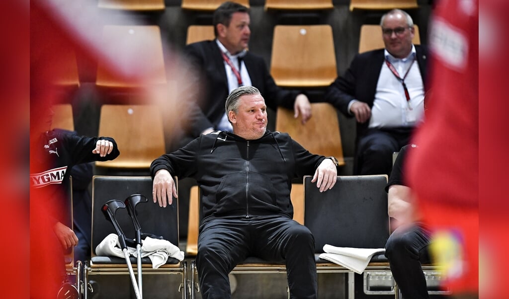 Nikolaj Jacobsen ses her under Danmarks kamp mod Finland i søndags. Danskerne vandt kampen i Aarhus overlegent. (Ernst Van Norde/Ritzau Scanpix)