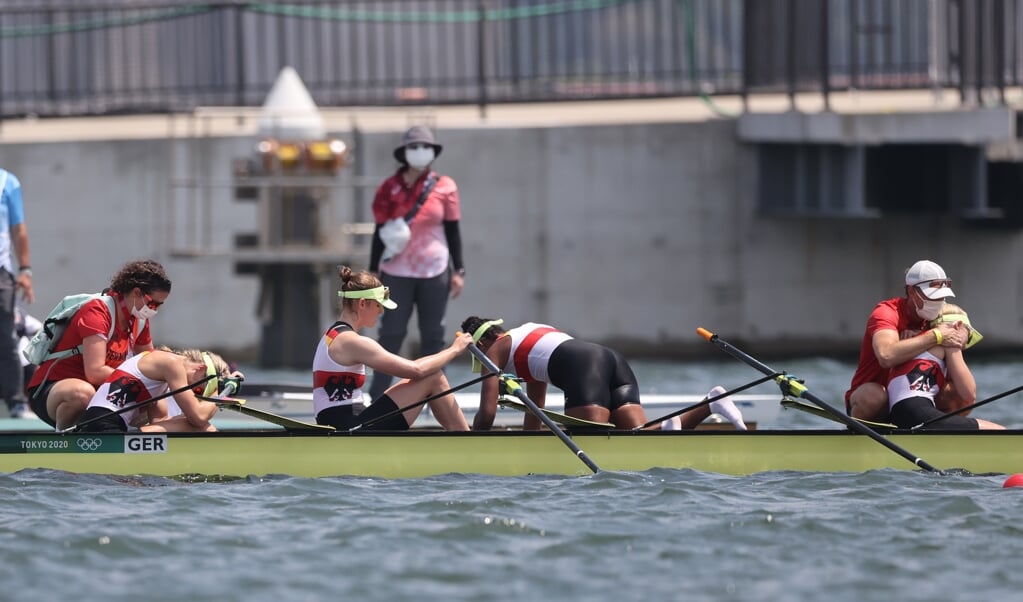 Der Doppelvierer der Frauen mit Daniela Schultze, Franziska Kampmann, Carlotta Nwajide und Frieda Hämmerling kam im Finale nur auf Rang fünf. ( Jan Woitas/dpa)