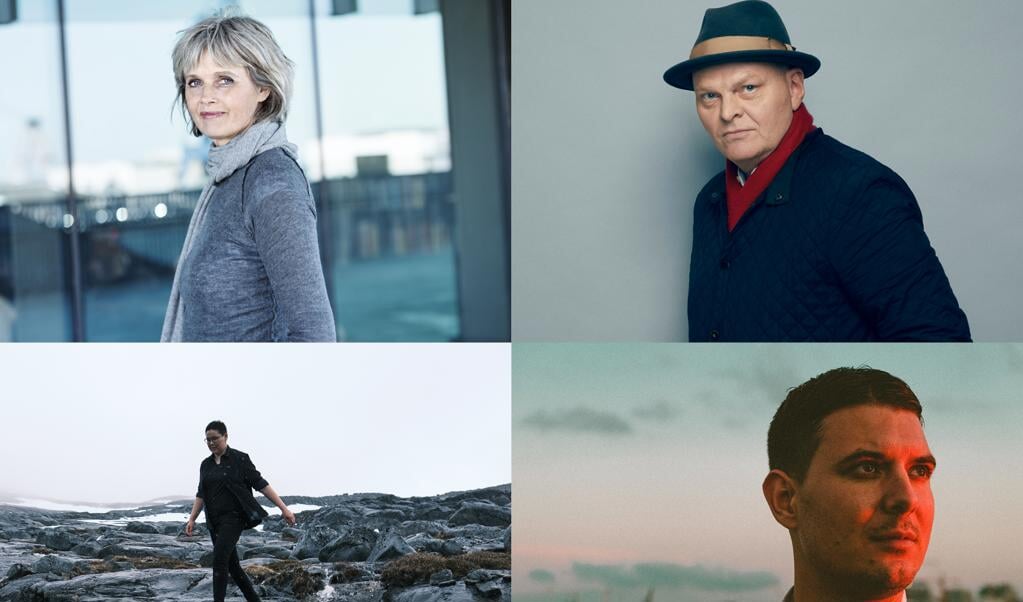 Elsebeth Egholm, Hallgrímur Helgason, Niviaq Korneliussen og Caspar Eric besøger Flensborg Bibliotek. ( DCB)