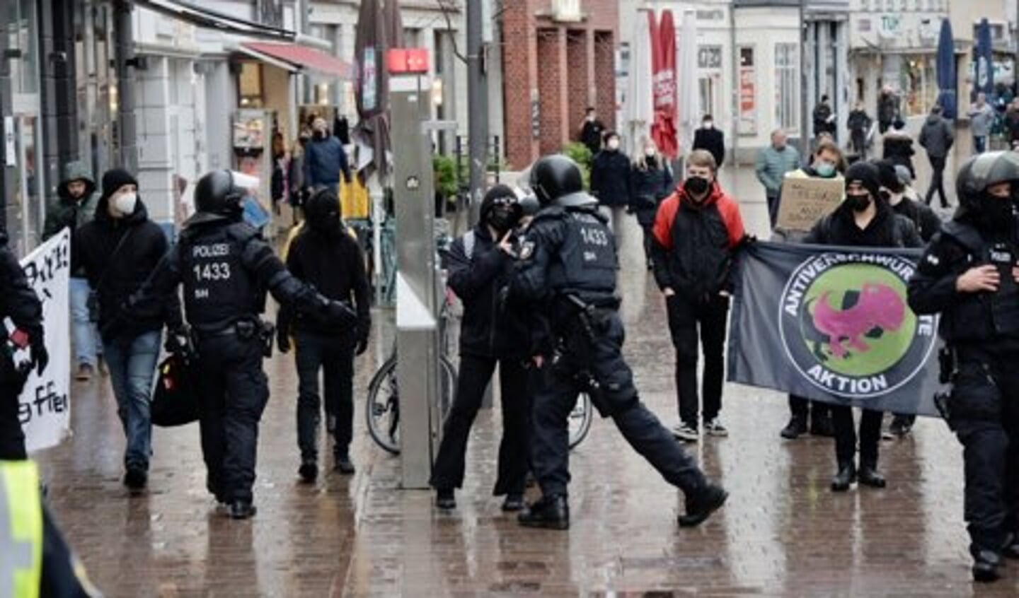 Omkring 200 demonstranter gik gennem Flensborgs gader. Foto: