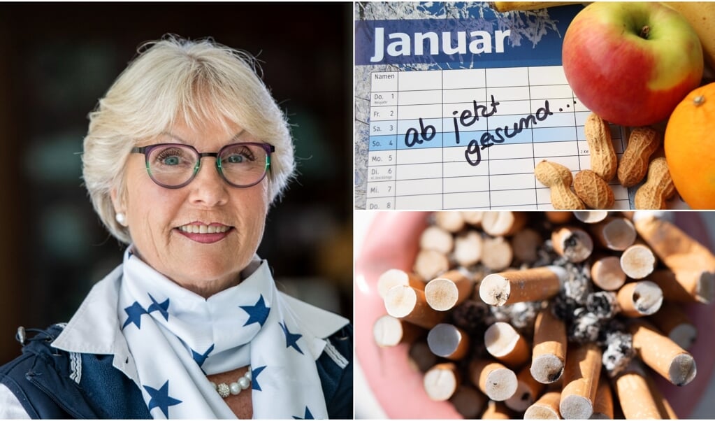 Verhaltenstherapeutin Susanne Klebe aus Glücksburg gibt Tipps, wie sich gute Vorsätze besser durchhalten lassen. Fotos/Collage: (Tim Riediger/Sebastian Kahnert/dpa/pixabay/obs)