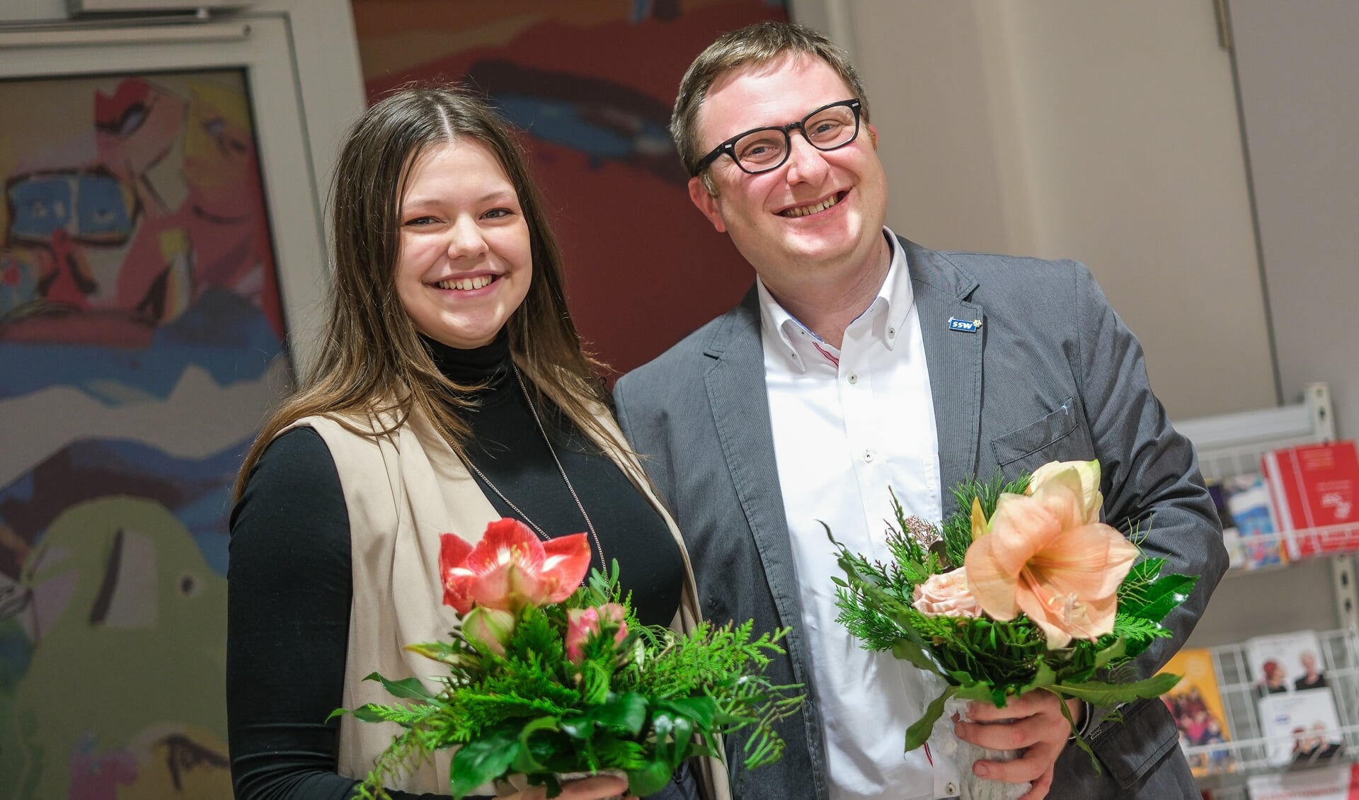 Lilli Rachenpöhler und Lukas Knöfler wurden einstimmig zur neuen Doppelspitze des SSW Nordfriesland für die Kreistagswahl im Mai 2023 gewählt. Foto: