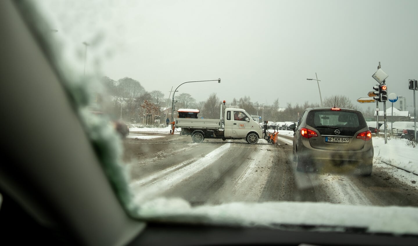 Til dels var det spejlglat på Flensborgs gader. Foto: