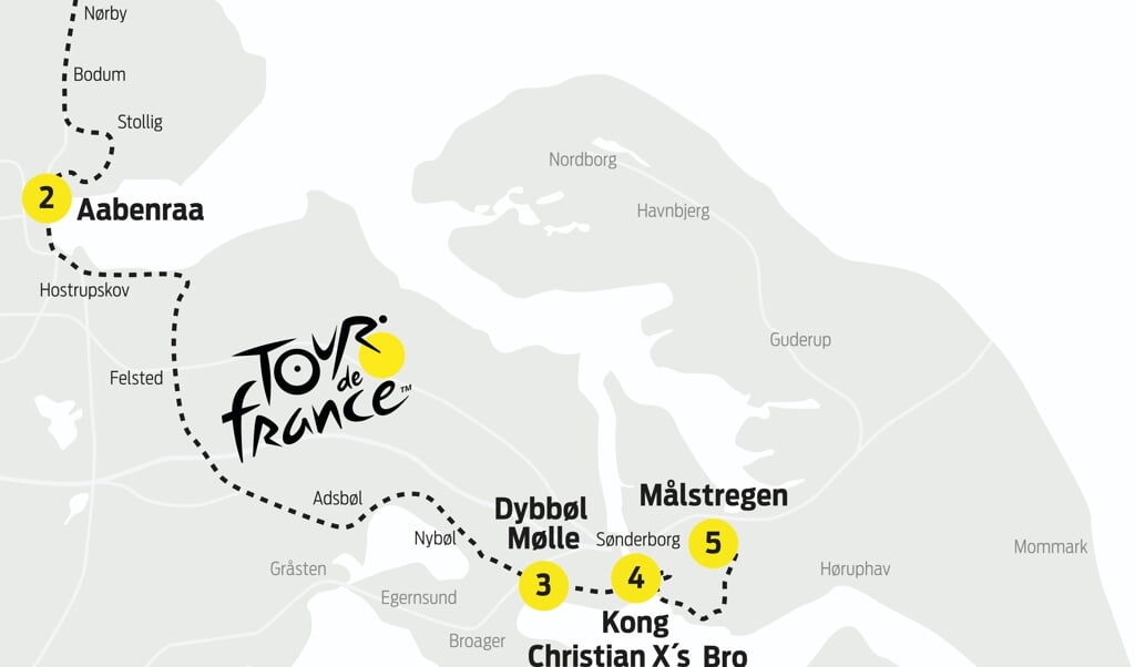 Noget af ruten for tredje etape i Tour de France. Grafik:  (Eyla Boysen)