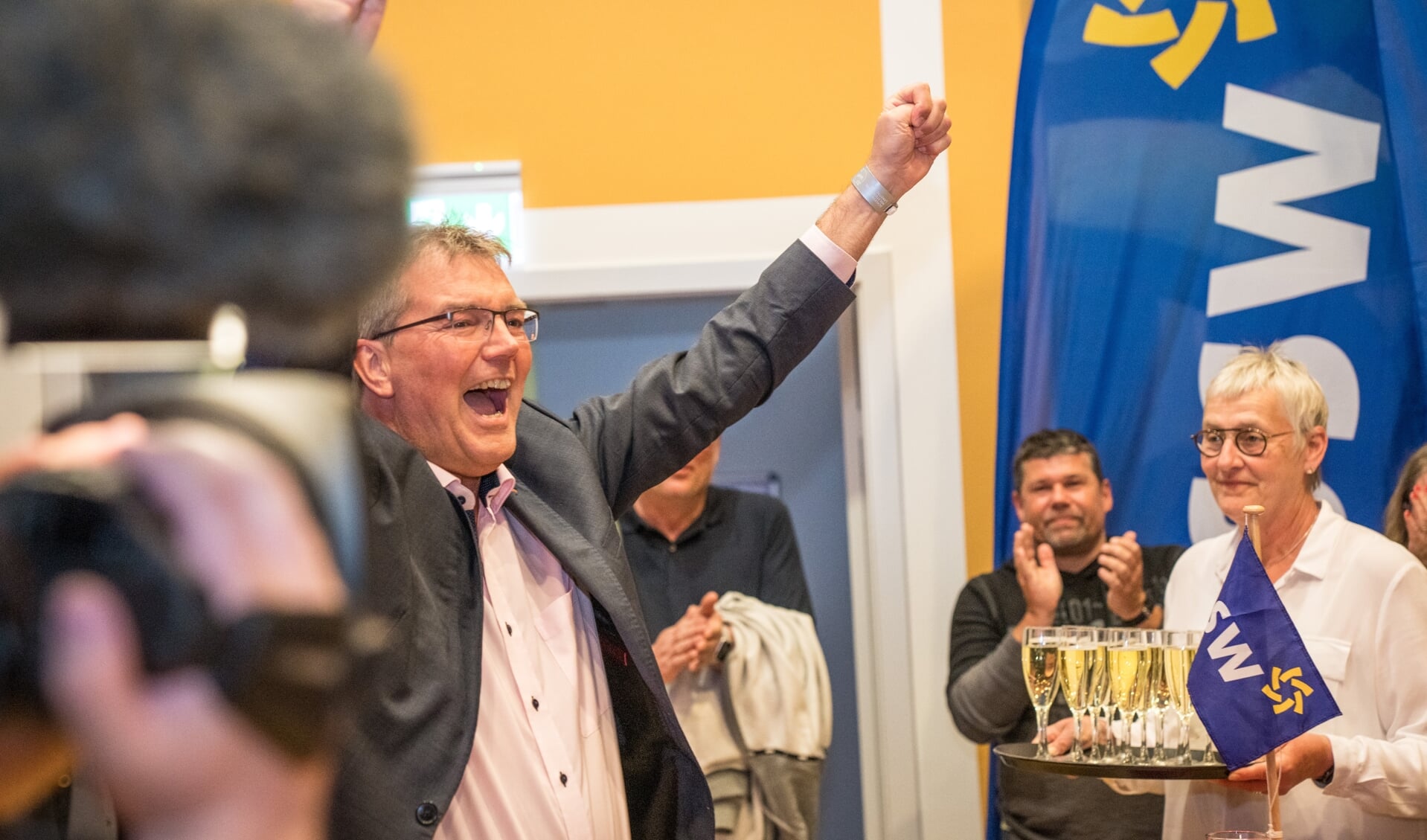 SSWs spidskandidat Lars Harms til valgfest på Flensborghus.