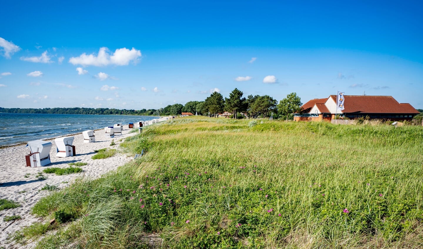 Indehaveren af Ostsee-Camp i Lyksborg vil gerne have toilethuset (til højre) lige ud til strand og promenade væk og erstatte det med 12 ferielejligheder. Det er der 2 forskellige modeller for. Foto: 