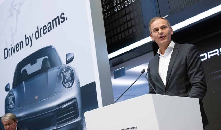 Porsche- og VW-chef, Oliver Blume, var selv til stede, da  aktierne torsdag for første gang blev udbudt på børsen i Frankfurt/Main. Foto: 