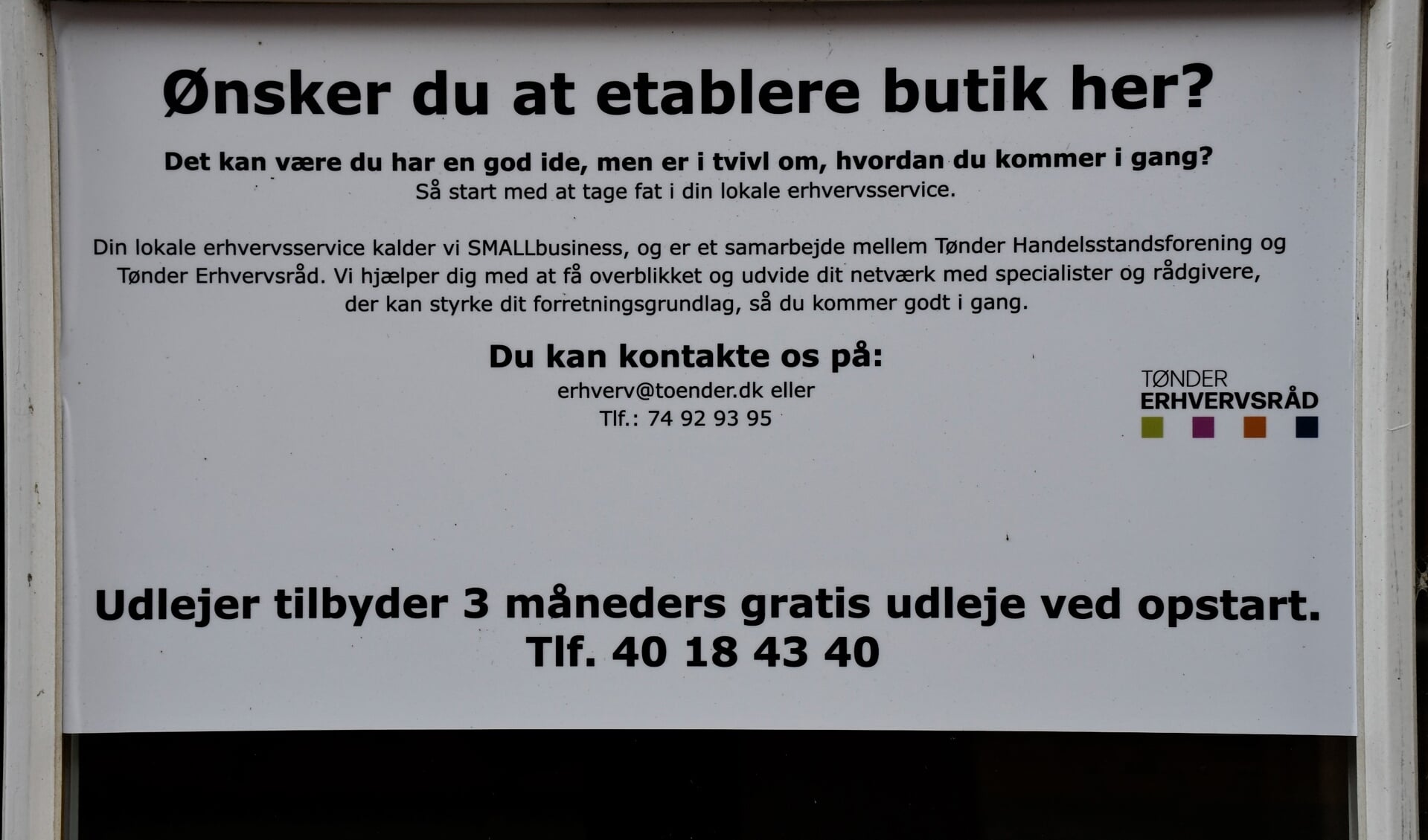 Sort på hvidt: I Tønder, Skærbæk og Toftlund kan man leje butikker uden at skulle betale husleje de første tre måneder. Foto: 