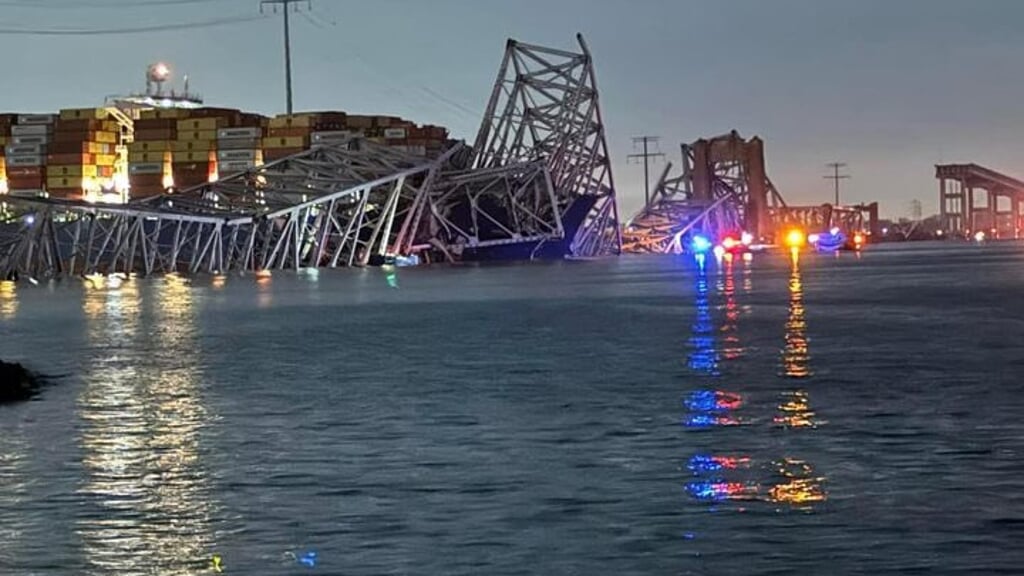  Francis Scott Key Bridge, kollapsede, da den blev ramt af et containerskib. Foto: