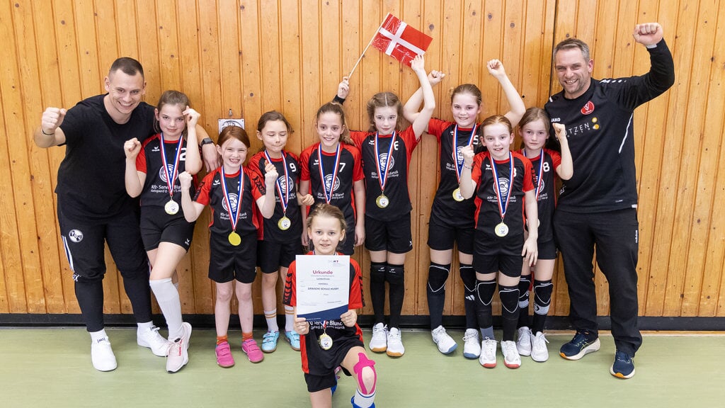 Til finalestævne fra »Jugend trainiert für Olympia« i Lyksborg vandt pigerne fra den Danske Skole i Husby. Foto: