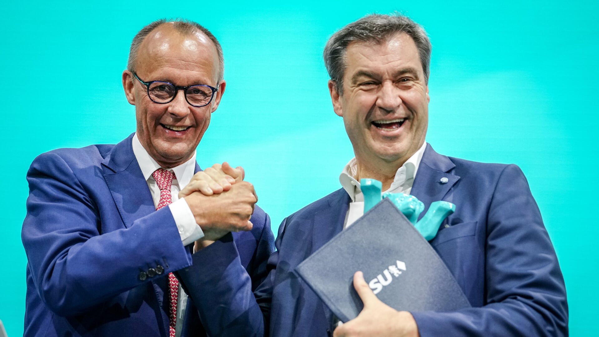 CDU-formand Friedrich Merz og CSU-chef Markus Söder er atter bedste venner, signaliserede de på kongressen. Foto: 