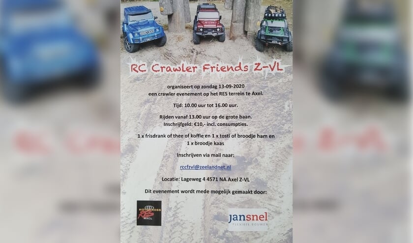 RC Crawler Friends Z-VL houdt zondag 13 september een crawler event op het RES terrein aan de Langeweg 4 in Axel.