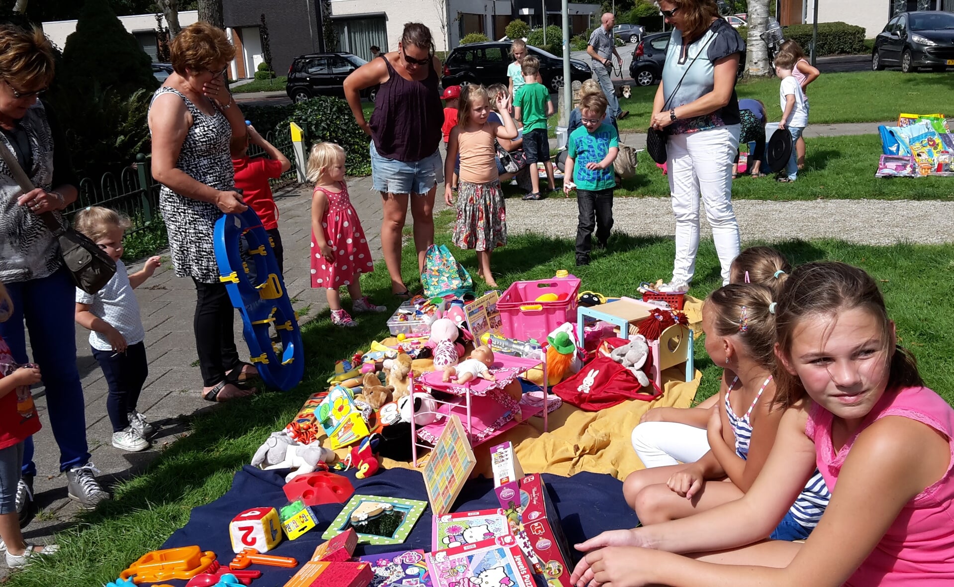 Op de eerste en laatste woensdag van de zomervakantie wordt bij de Kinderboerderij in Boxtel een dubbeltjesmarkt gehouden. Kinderen verkopen er hun overtollige speelgoed. (Foto: Henk van Weert). 